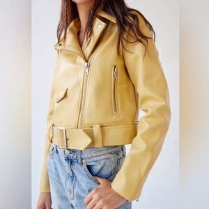 Urban Outfitters Yellow Leather Moto Jacket